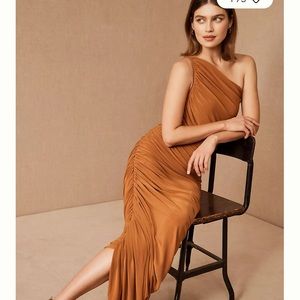 Norma Kamli Diana One shoulder Midi Dress-Anthropologie in color Bronze.